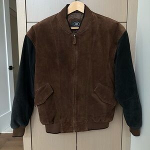 Men’s Vintage Brown & Black Suede Bomber Jacket, S